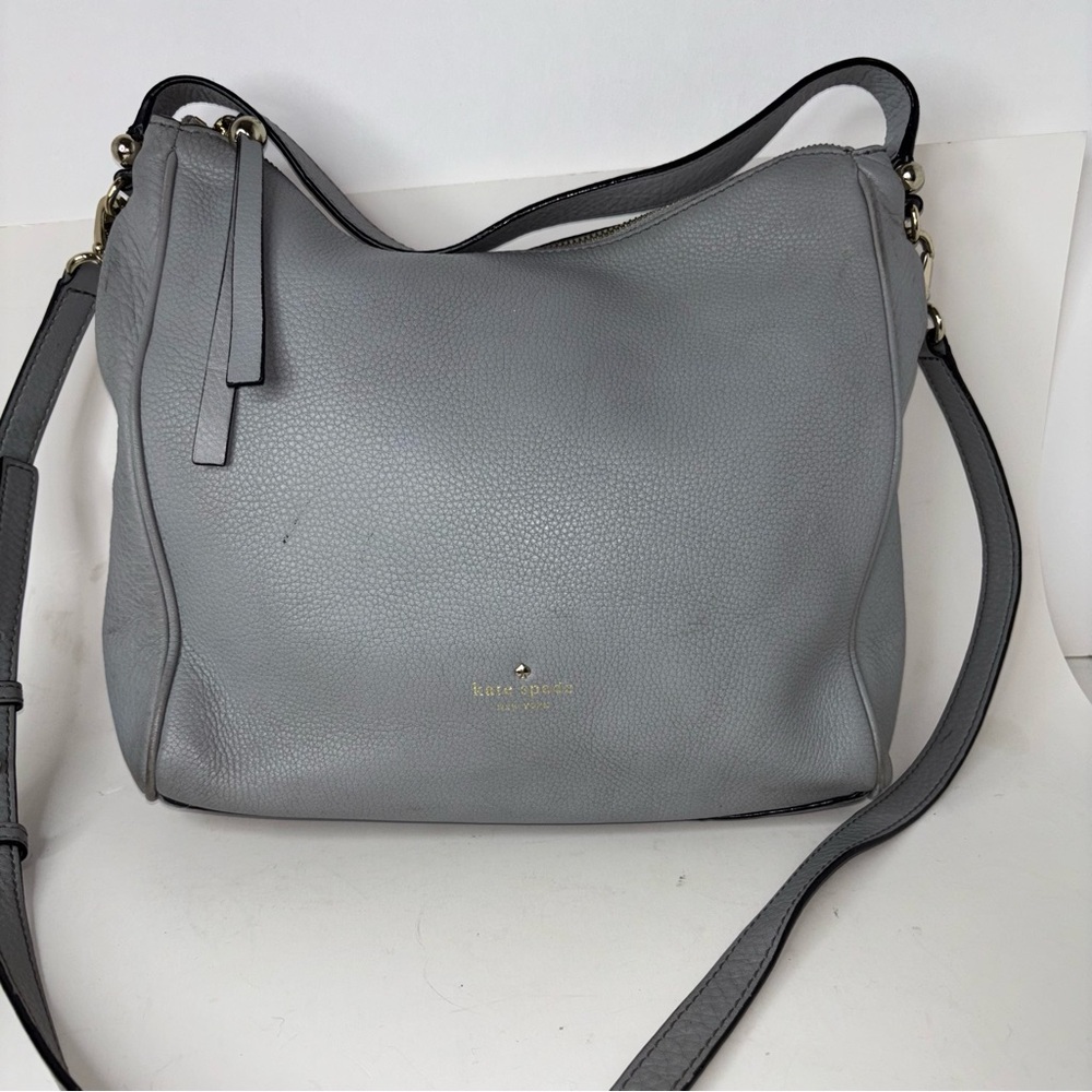 KATE SPADE Grey Pebble Leather Hobo Shoulder Bag Crossbody